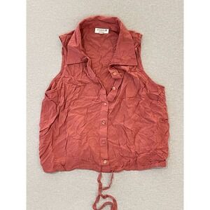 Red Button Down Crop Top‎ Sleeveless Collared Adjustable Hem Studio B XL
